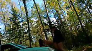 Sex in woods bent over car