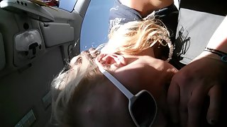 Slut deep-throats dick in car