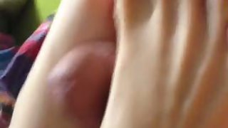 Girlfriend sexy feet footjob making my dick finish off spunk