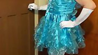 Sissy faggot exposure in a blue sissy dress
