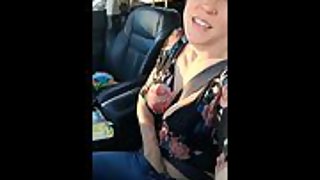 Beautiful wife rubbing one out in the car
